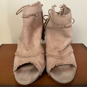 Aquazzura Biscotto (beige) suede Colorado back-tie ankle boots Size 6.5